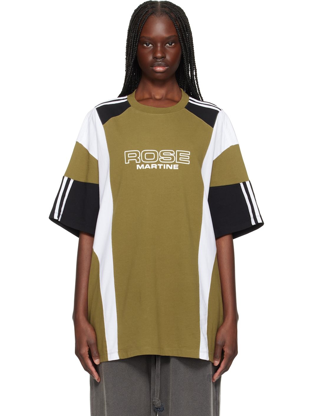 Green & White Oversized Panelled T-shirt - 1