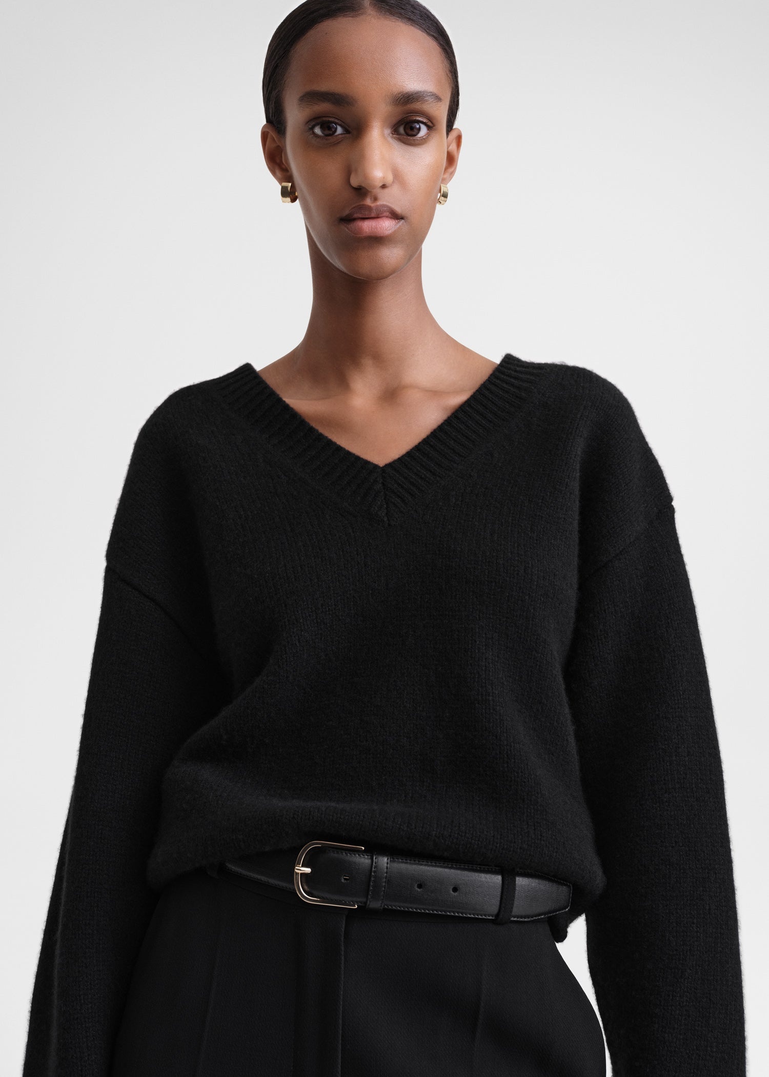 V-neck wool cashmere knit black - 5