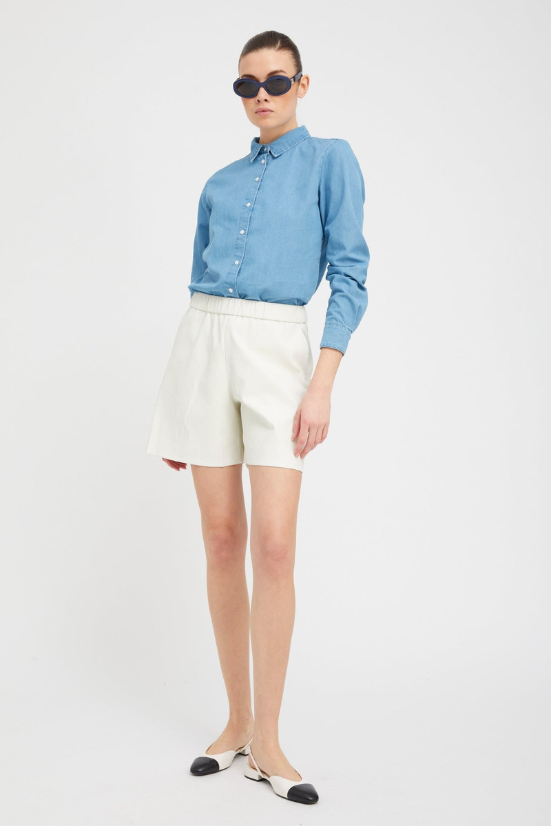 SPRWMN WHITE LEATHER CULOTTE SHORTS outlook