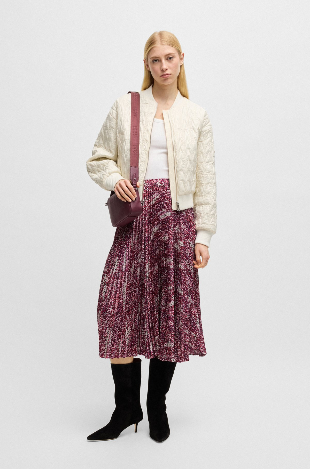 MIDI-LENGTH SKIRT IN PRINTED PLISSÉ SATIN - 3