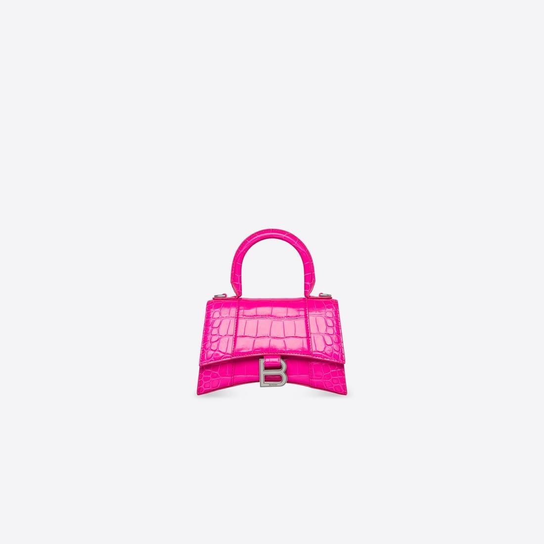 Women's Hourglass Xs Handbag Crocodile Embossed in Pink - 1