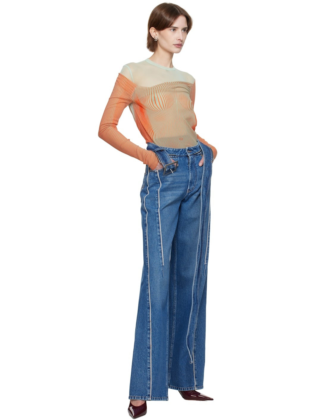 Green & Orange 'The Draped Body Morphing' Bodysuit - 5