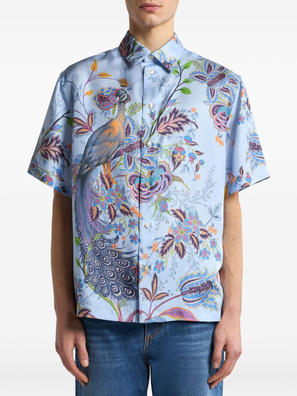 peacock-print silk shirt - 3