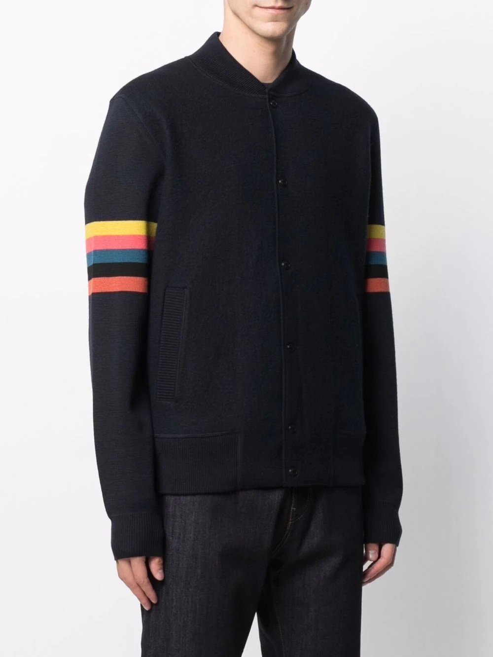 stripe-detail knitted bomber jacket - 3