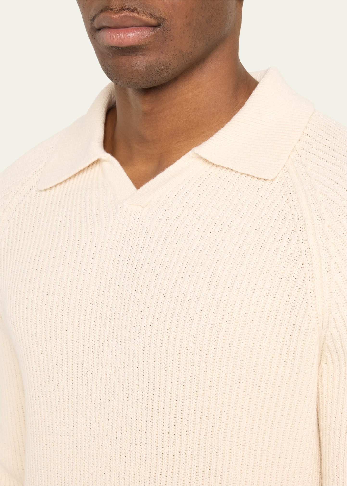 Men's Cotton Ribbed Johnny-Collar Sweater - 5