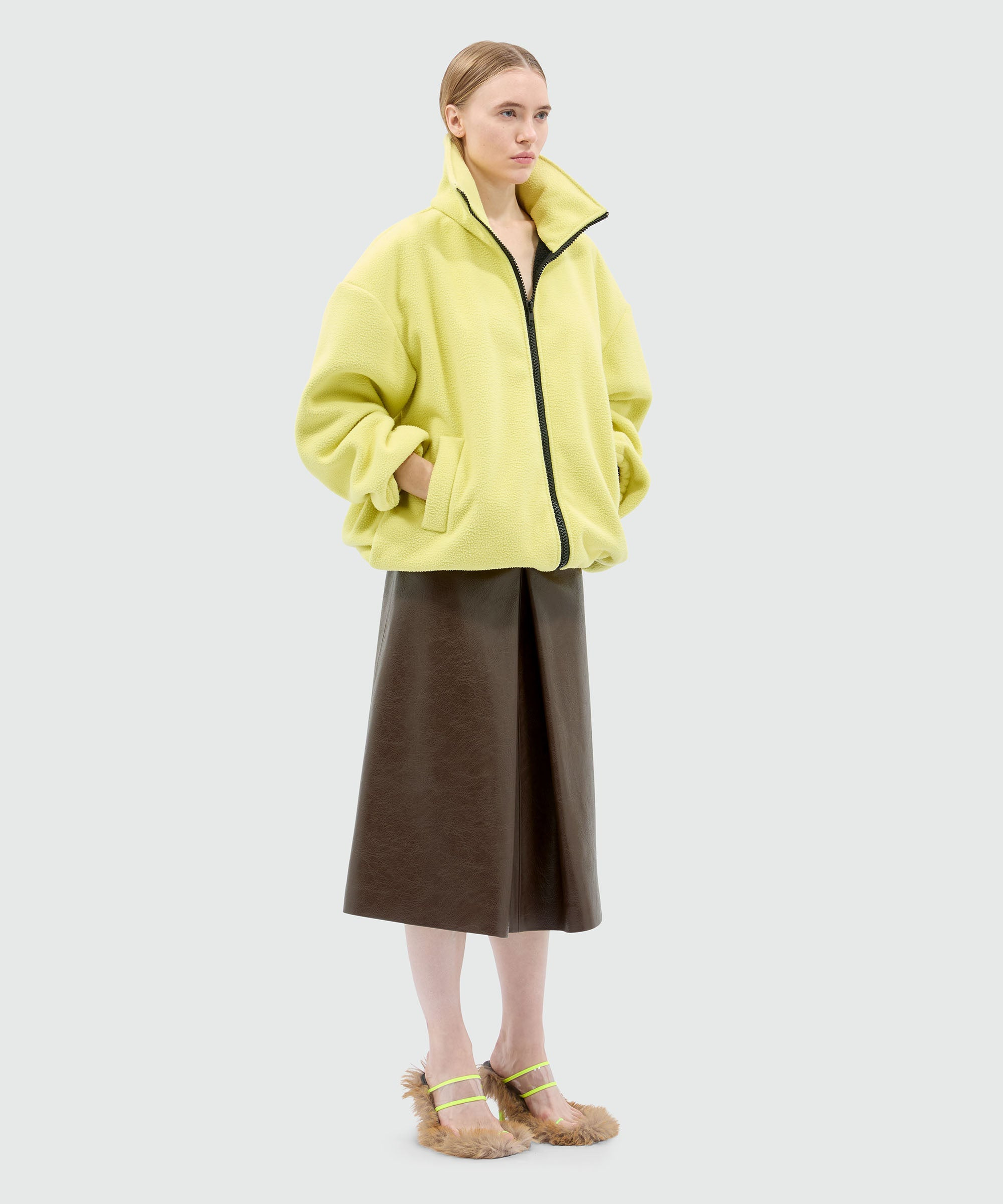 Maxi yellow fleece sweatshirt with zip - 4