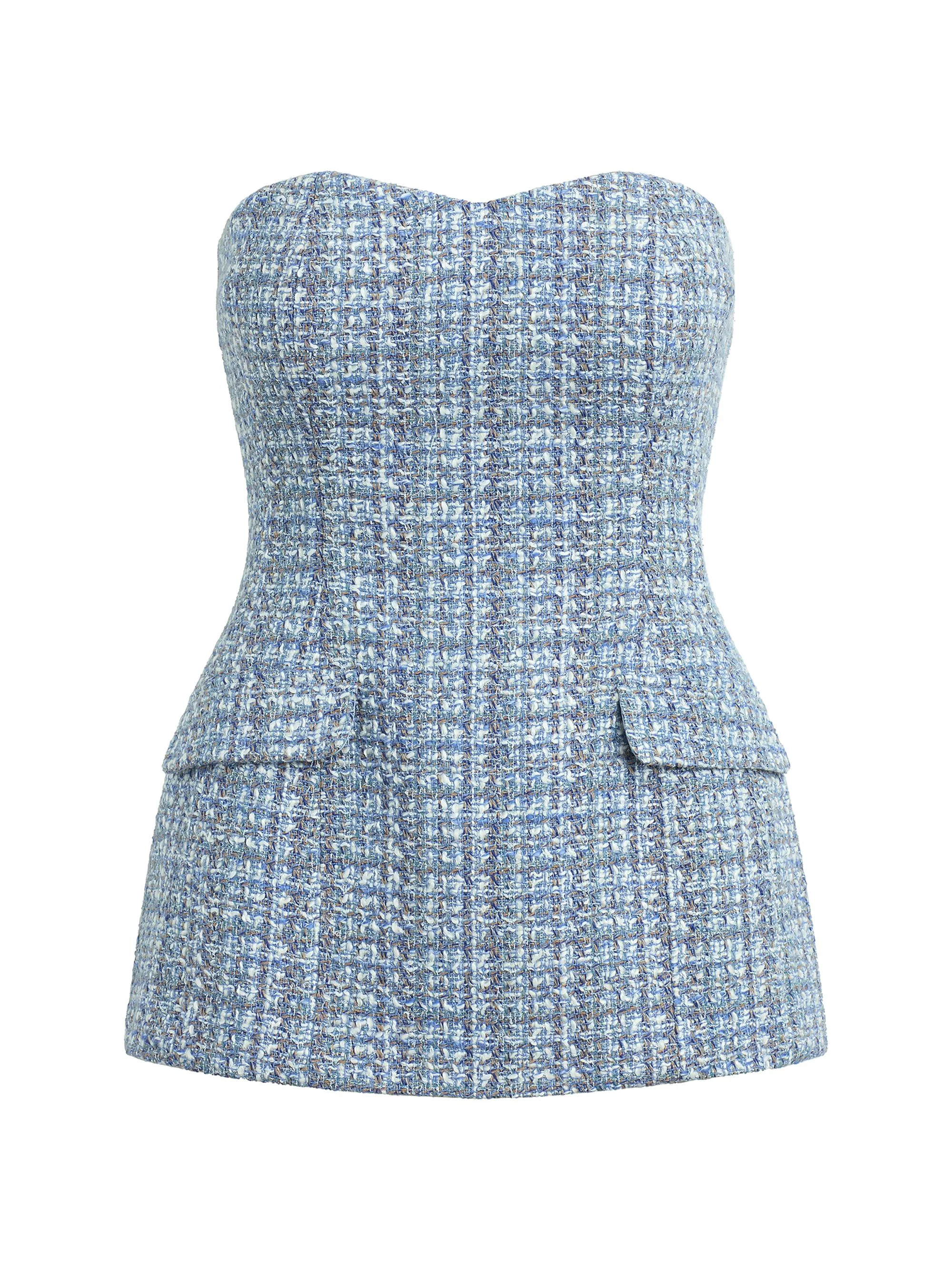 Women's The Brooke Strapless Tweed Bustier Top - Sky Blue Tweed - 1