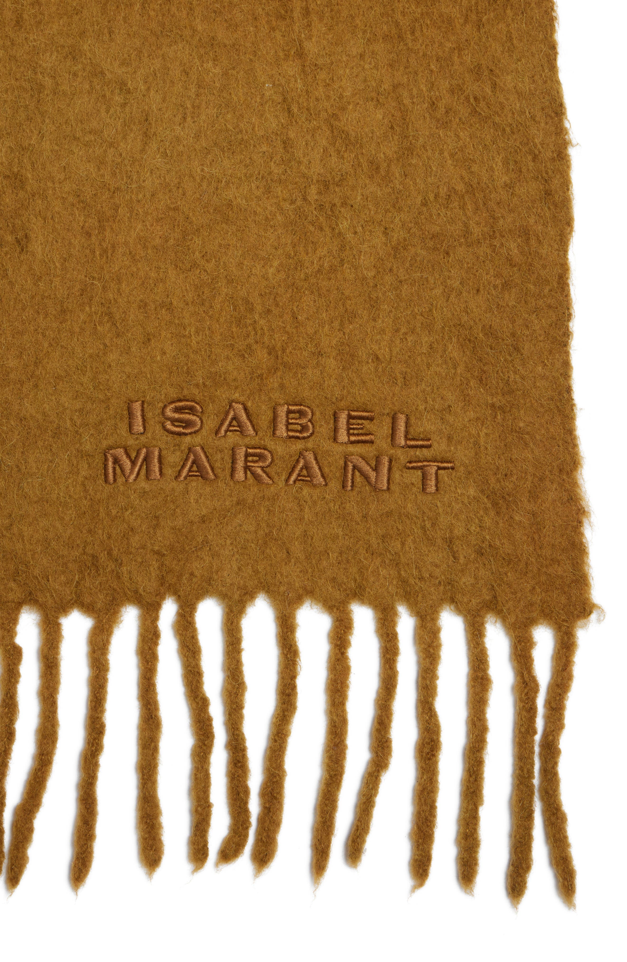 Isabel Marant Firna Logo Embroidered Fringe Scarf in Khaki at Nordstrom - 4