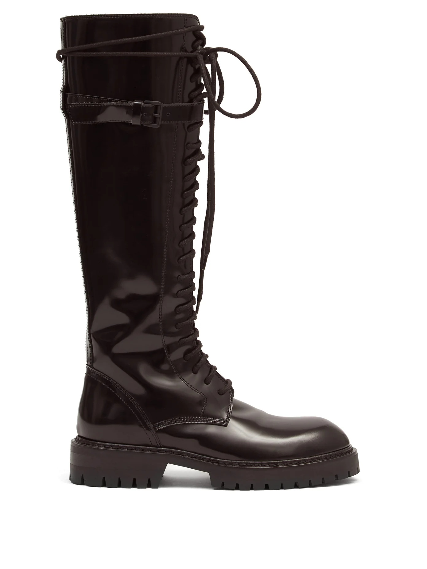 Lace-up knee-high patent-leather boots - 1