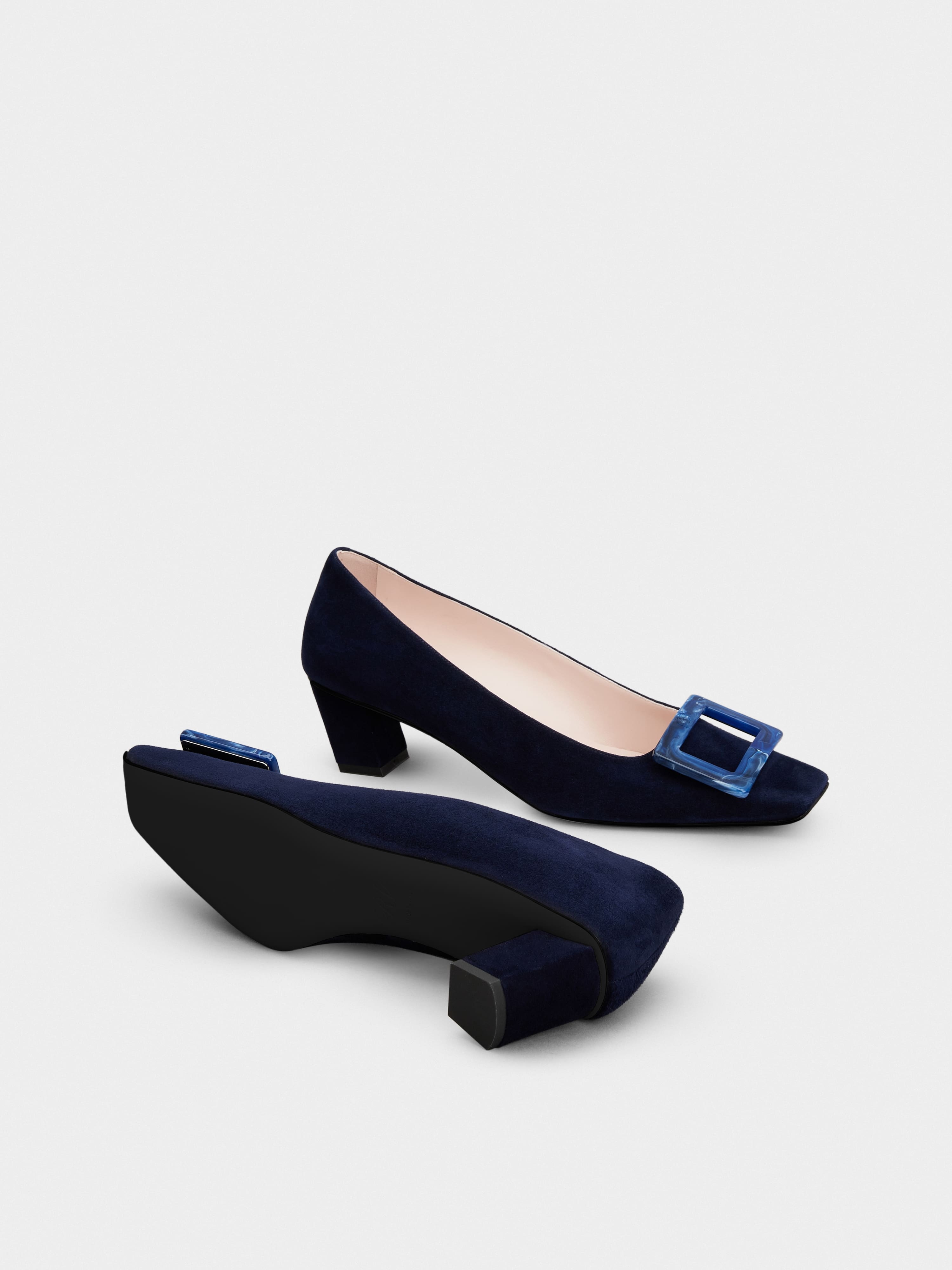 Belle Vivier Stone Buckle Pumps in Suede - 6