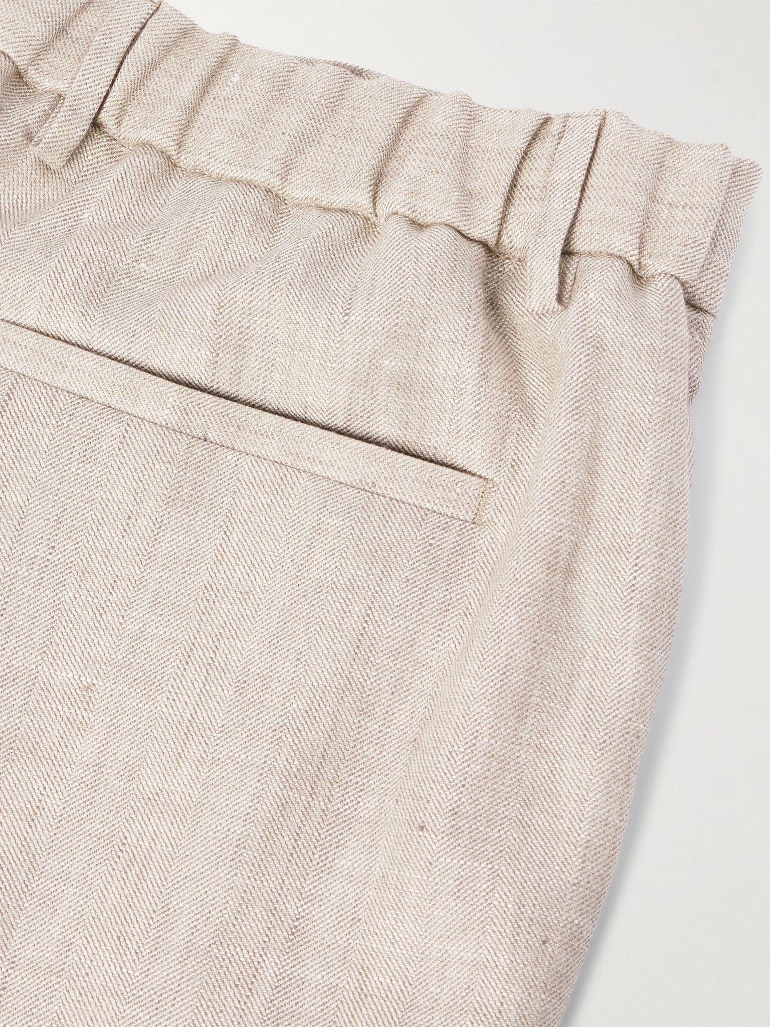 Tapered Linen and Wool-Blend Trousers Beige - 5
