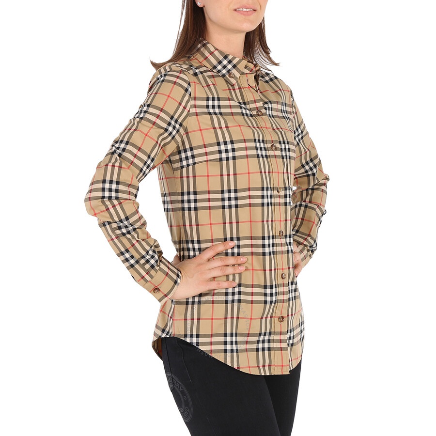 Burberry Ladies Vintage Check Stretch Cotton Button-down Collar Shirt - 2