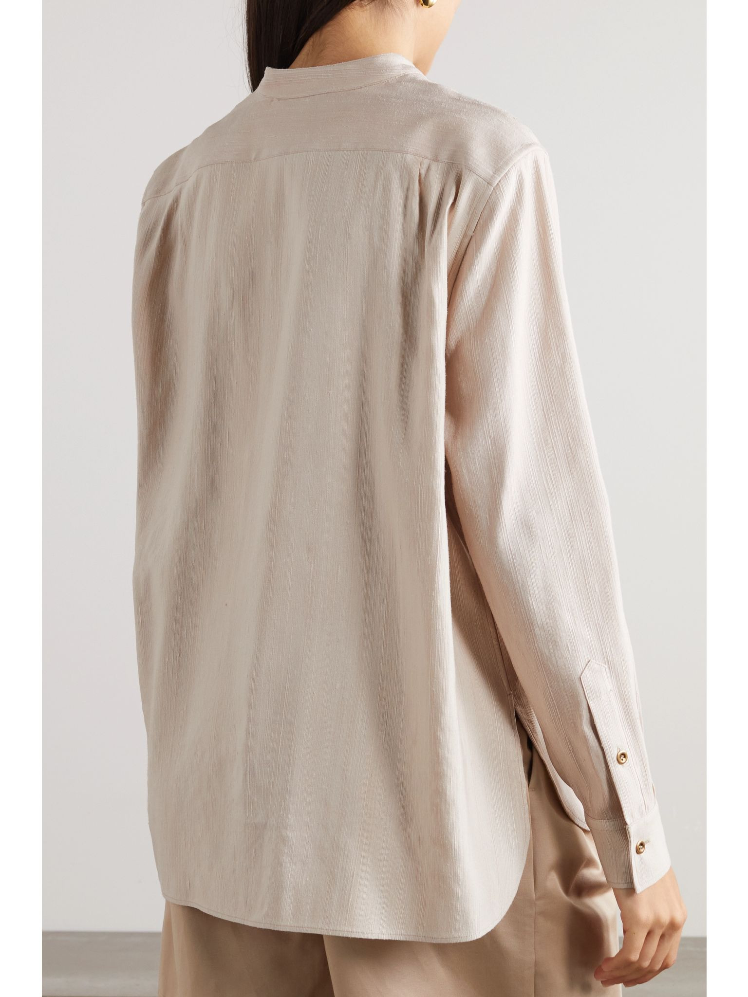 Jalia pintucked crinkled-silk blouse Stone - 3