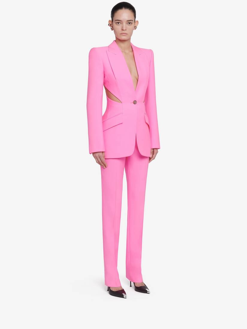 Women's Slashed Single-breasted Jacket in Psychedelic Pink - 3
