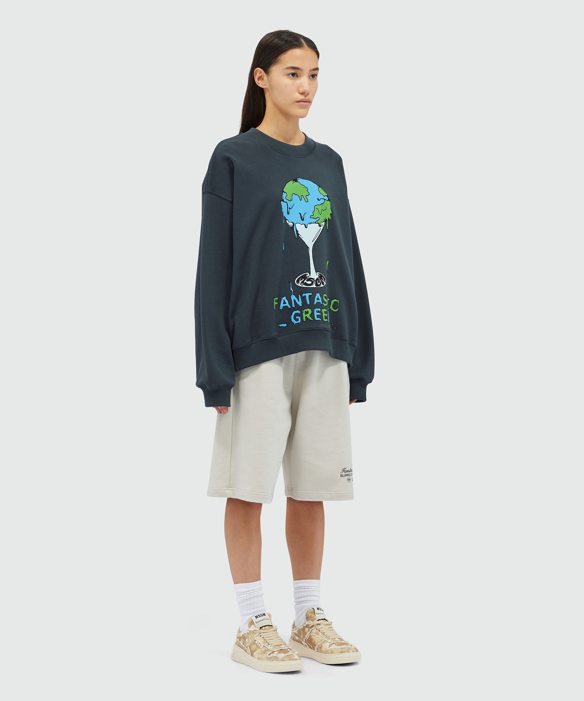 Organic cotton "Fantastic Green Burro Studio" navy blue sweatshirt - 8
