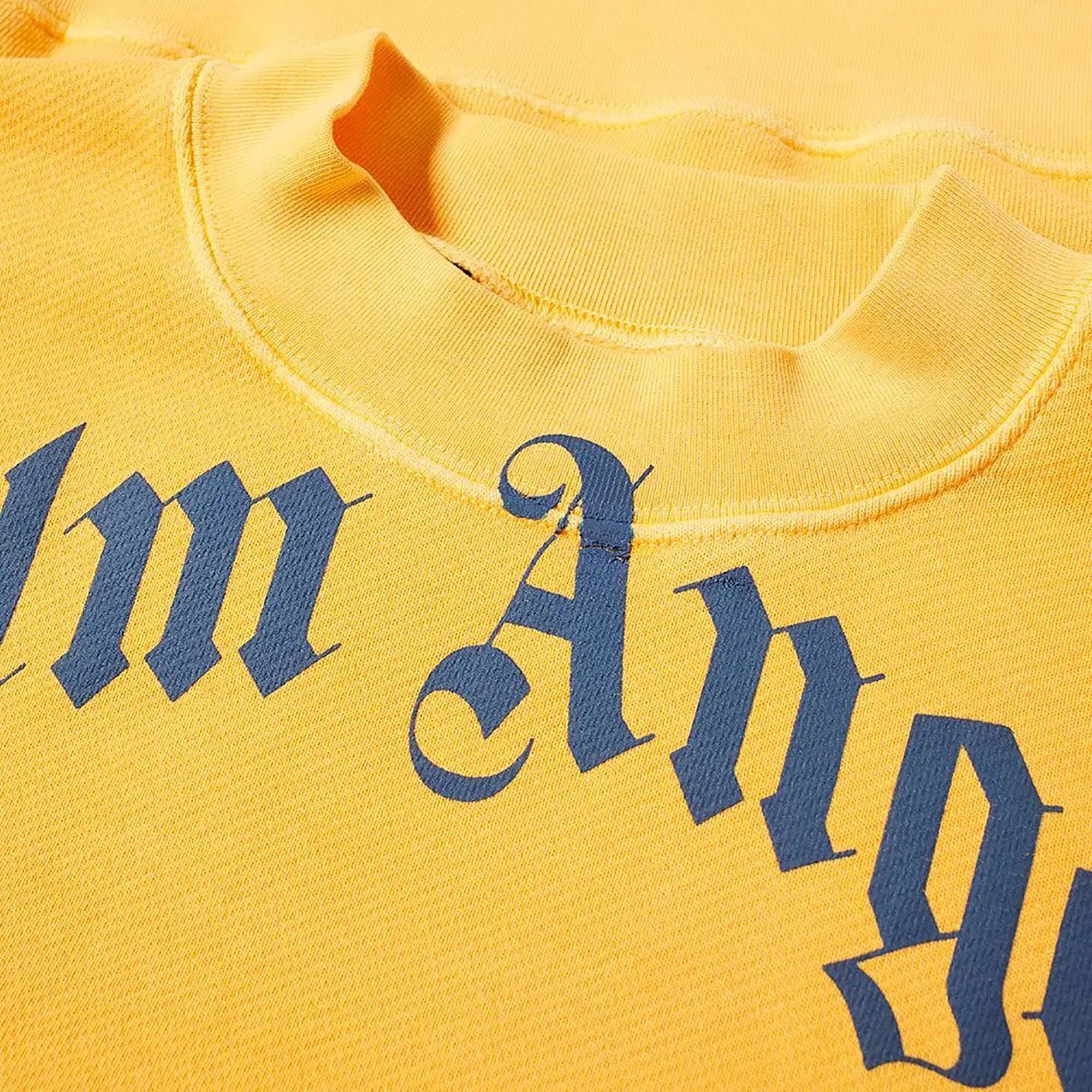 Palm Angels Vintage Wash Curved Logo Crew 'Yellow/Navy' - 2