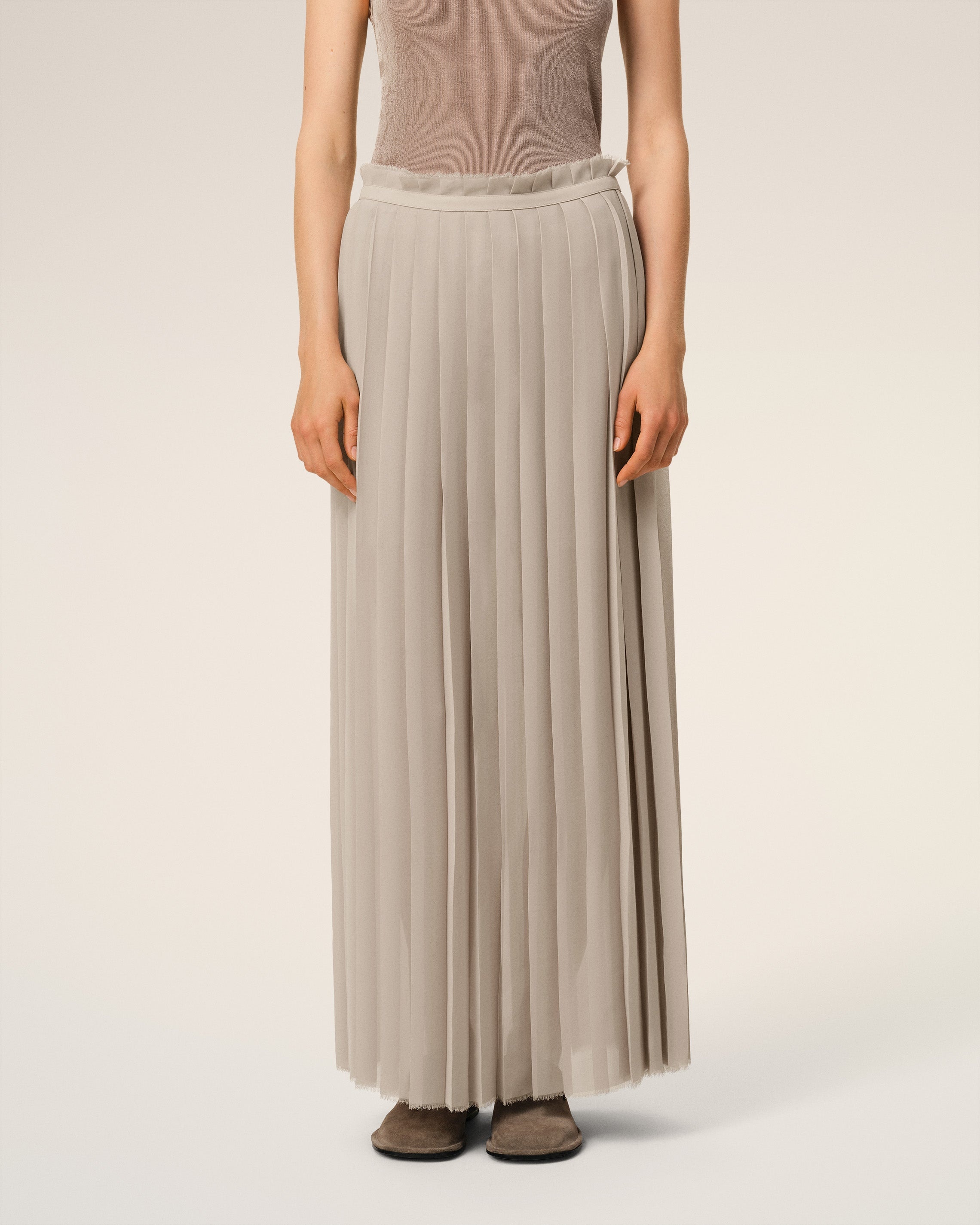 BEIGE LONG PLEATED SKIRT - 3