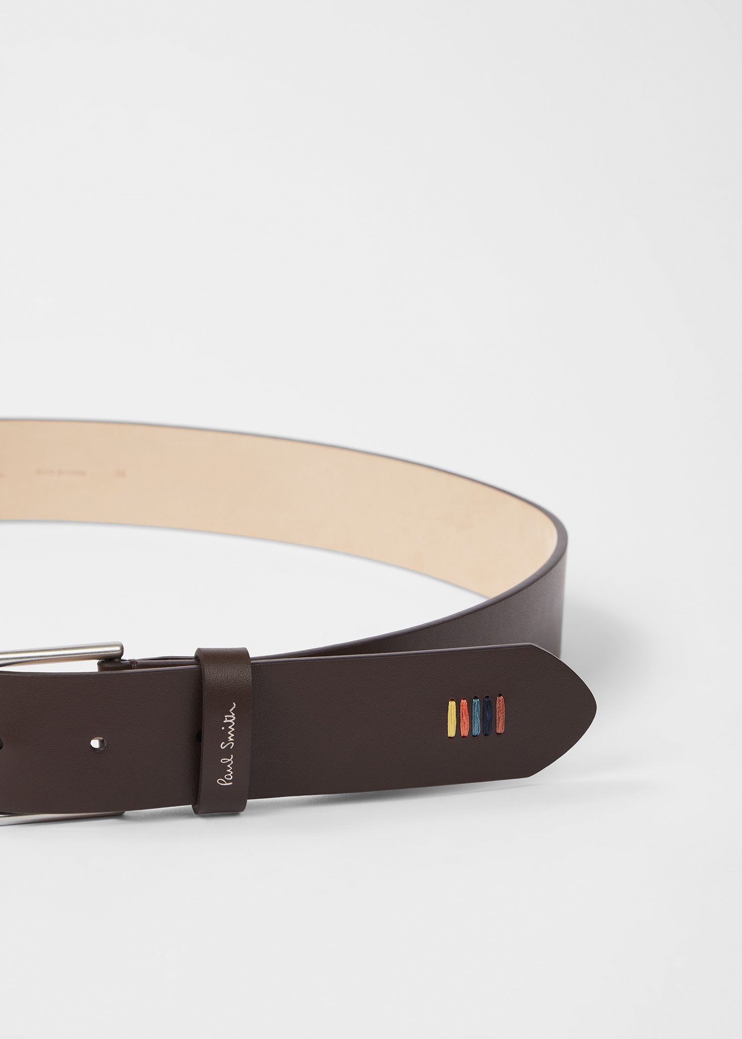Brown Leather 'Artist Stripe' Stitch Belt - 4