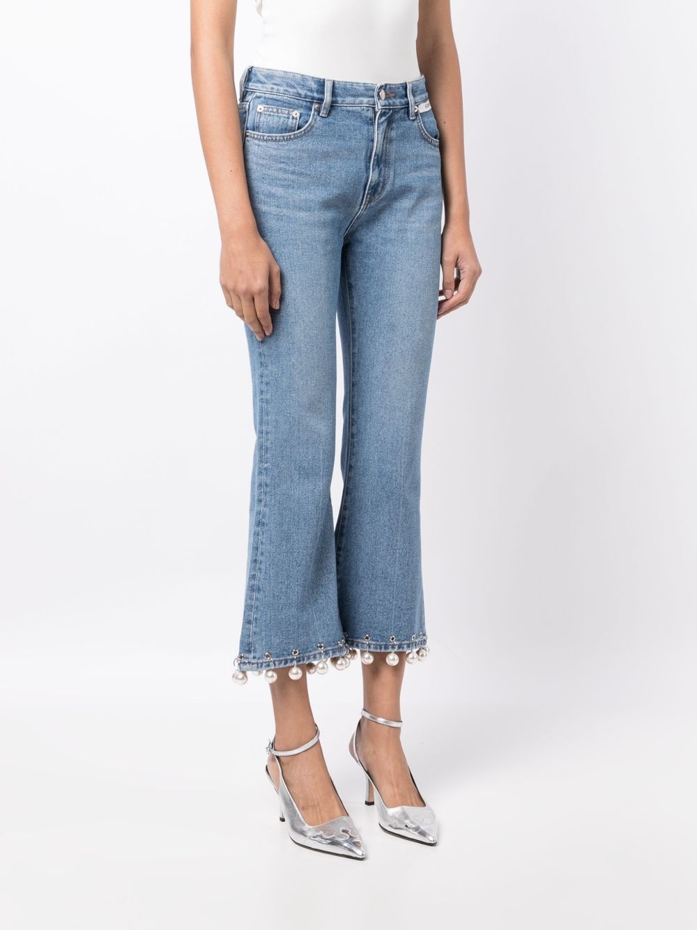 faux-pearl embellished mid-rise cropped jeans - 3