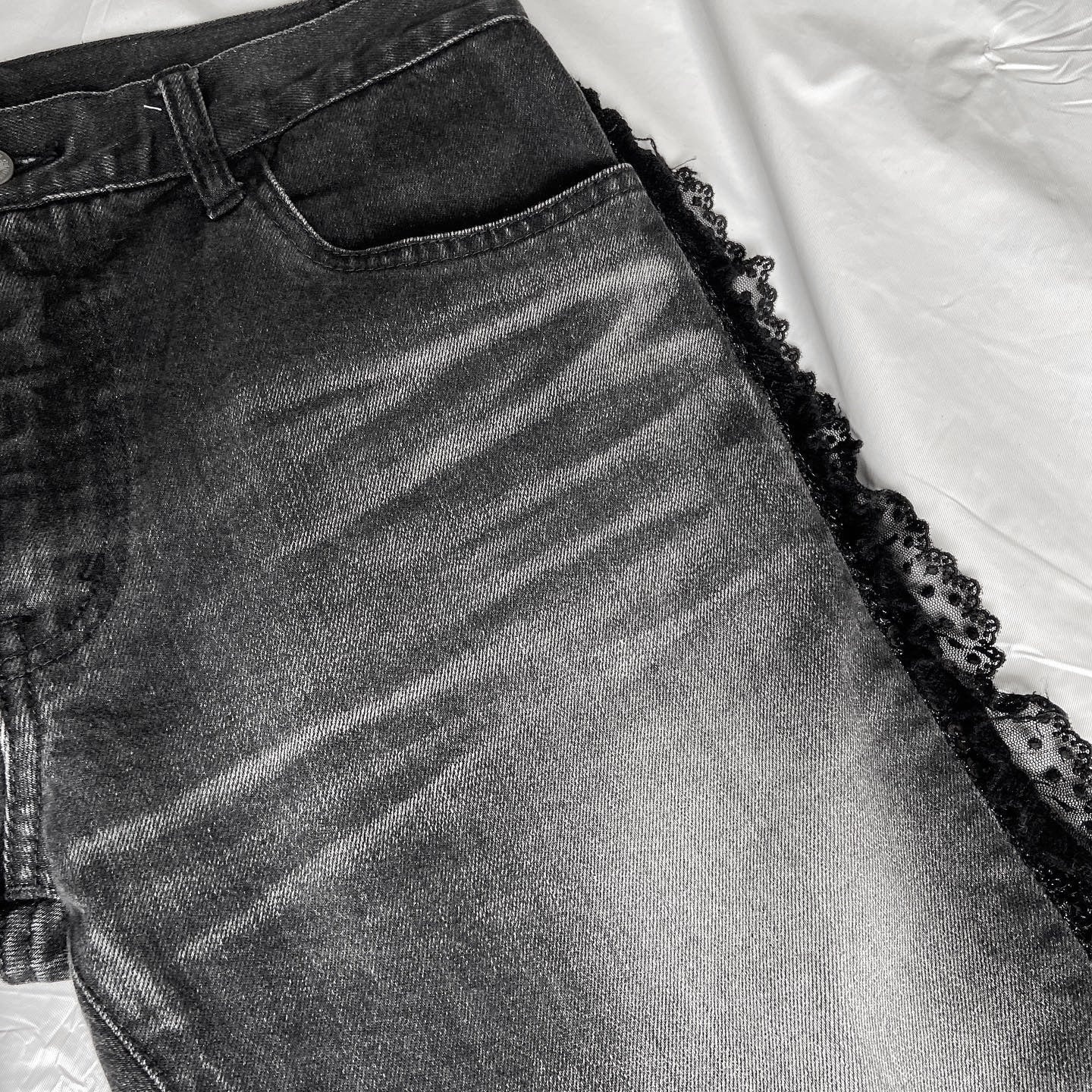 Junya watanabe black trompe l'oeil clawmark sequins lace jeans M - 11