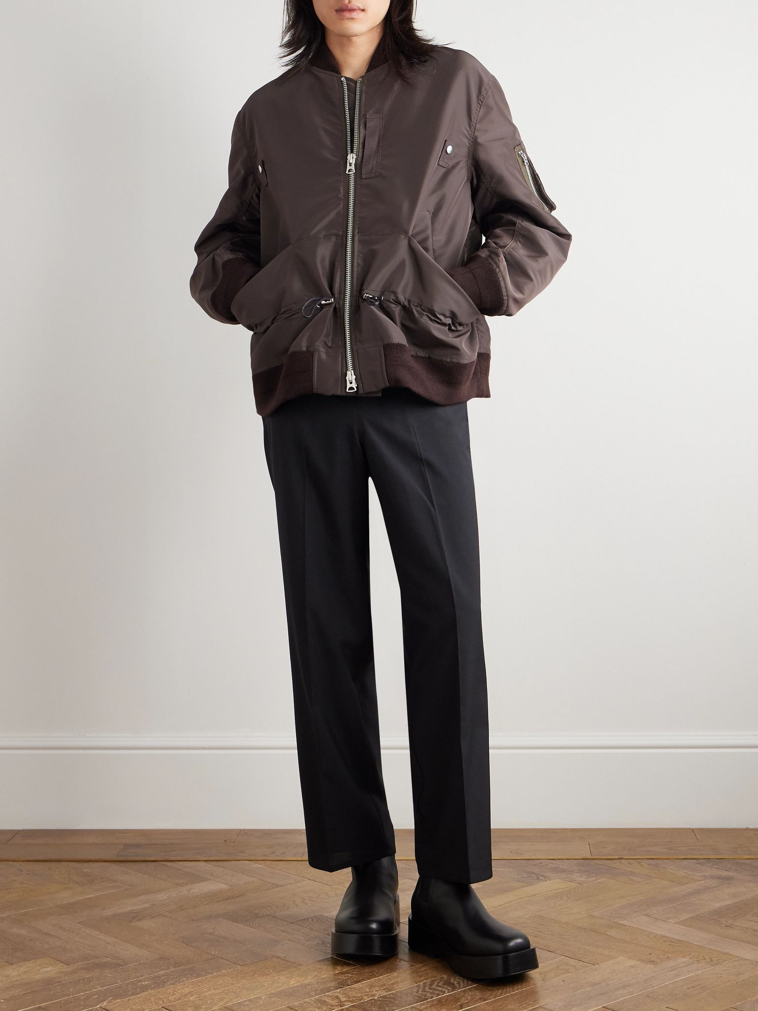 Straight-Leg Belted Grain de Poudre Trousers Black - 2