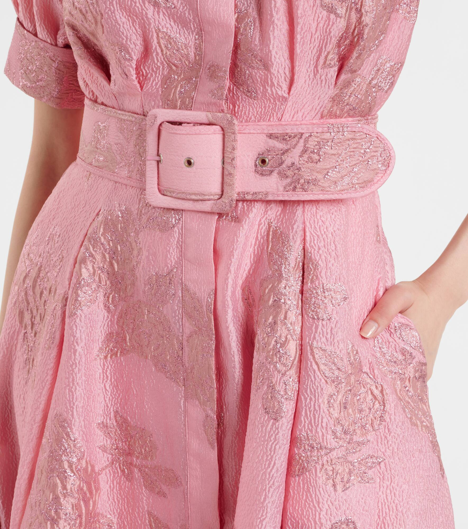 Benette belted brocade shirt dress - 5