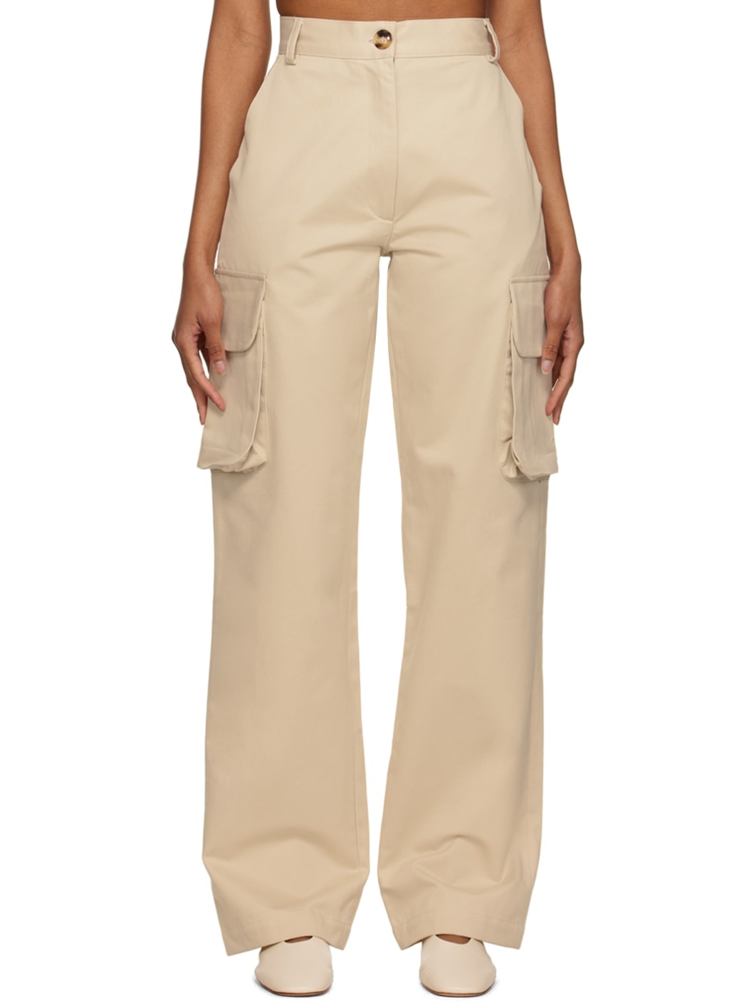 Beige High-Rise Trousers - 1