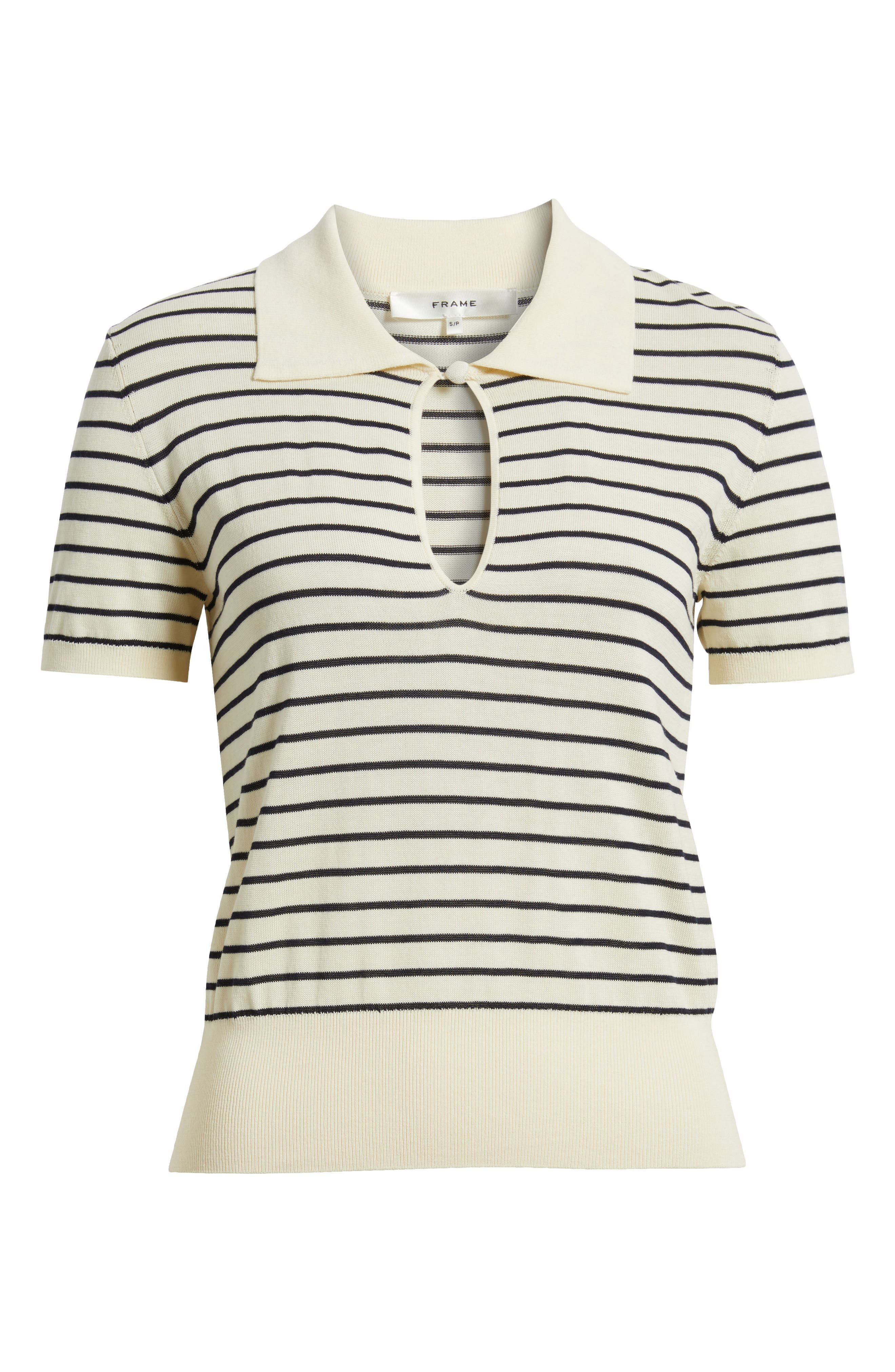 FRAME The Keyhole Stripe Polo in Cream Multi at Nordstrom - 5