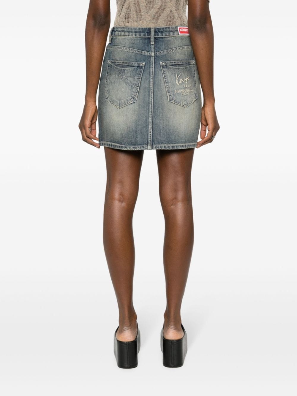 logo-embroidered cotton miniskirt - 4