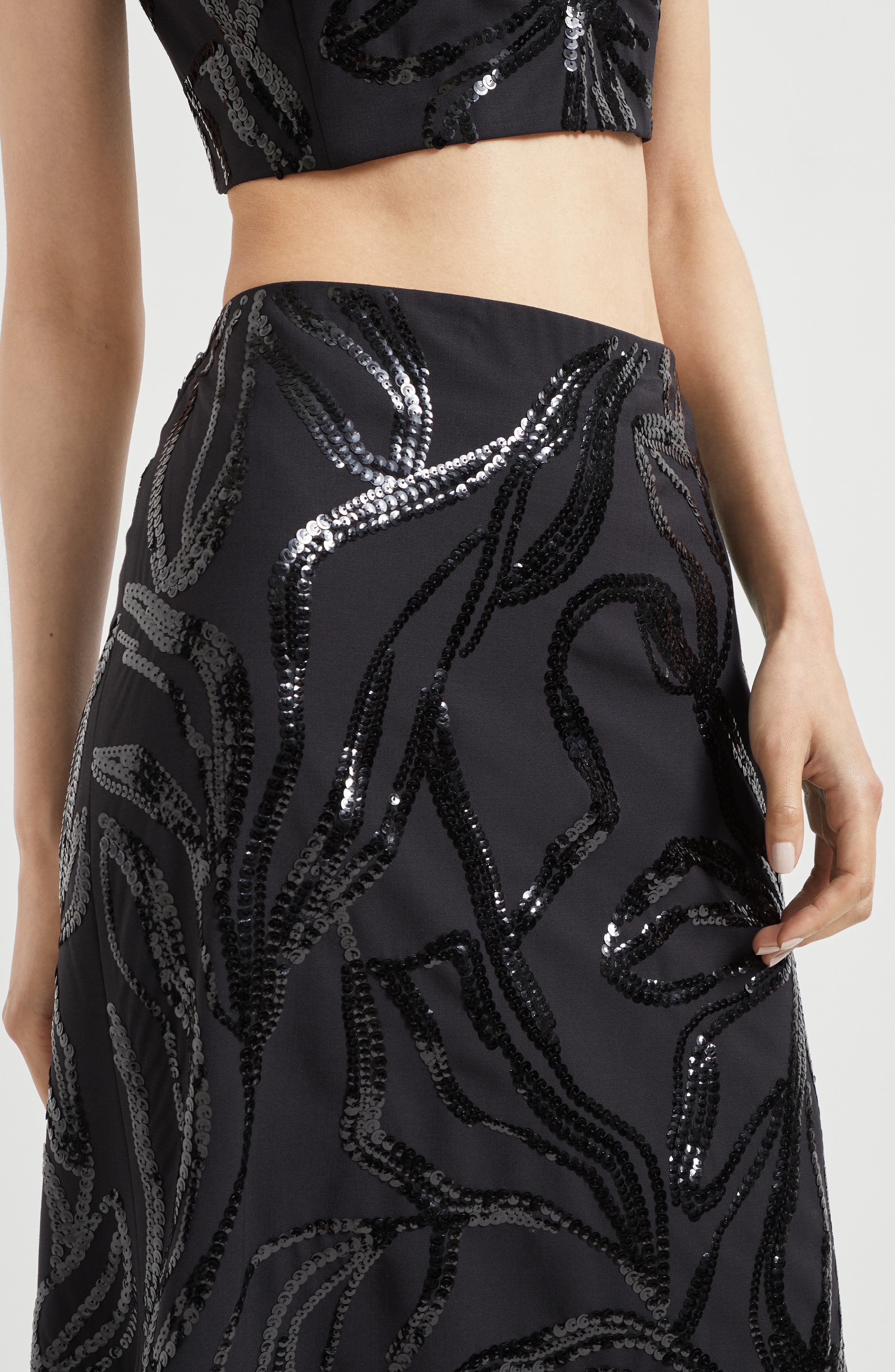 Brunello Cucinelli Skirt with dazzling floral embroidery in Black at Nordstrom - 4