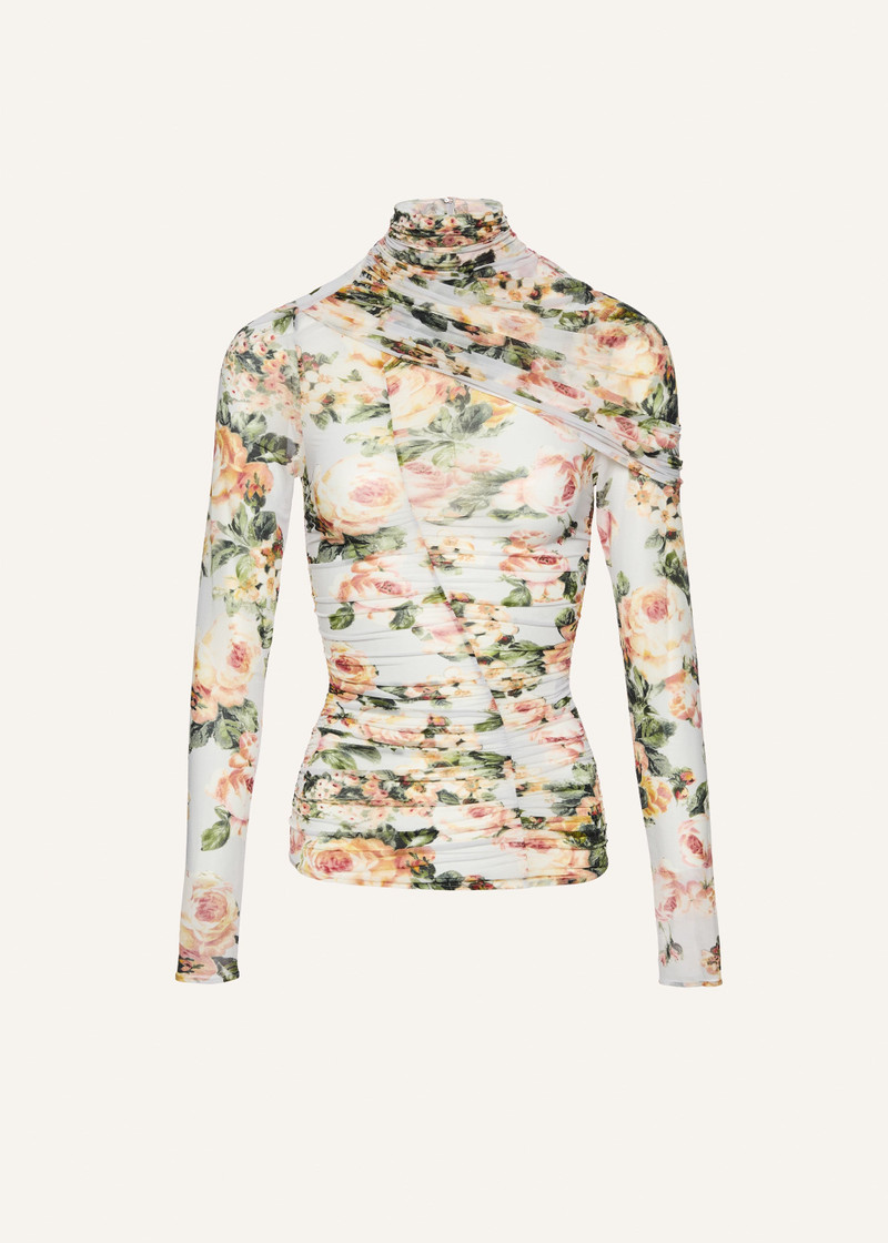 Ruched cape-effect top in floral print 1