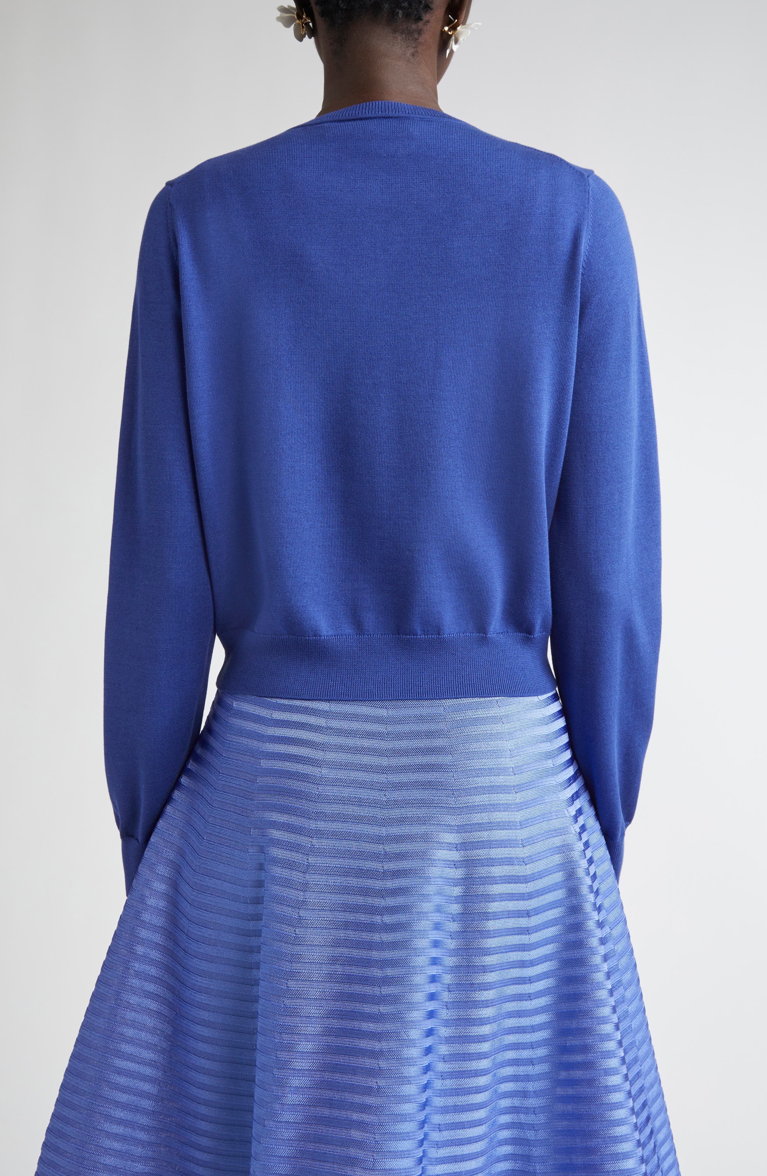 Carolina Herrera Floral Embroidered Silk & Cotton Cardigan in Nautilus Multi at Nordstrom - 3