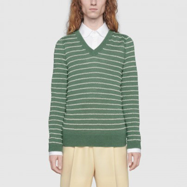 Gucci Striped Alpaca Wool V-Neck Sweater 'Green' 633610-XKBIL-3861 - 2