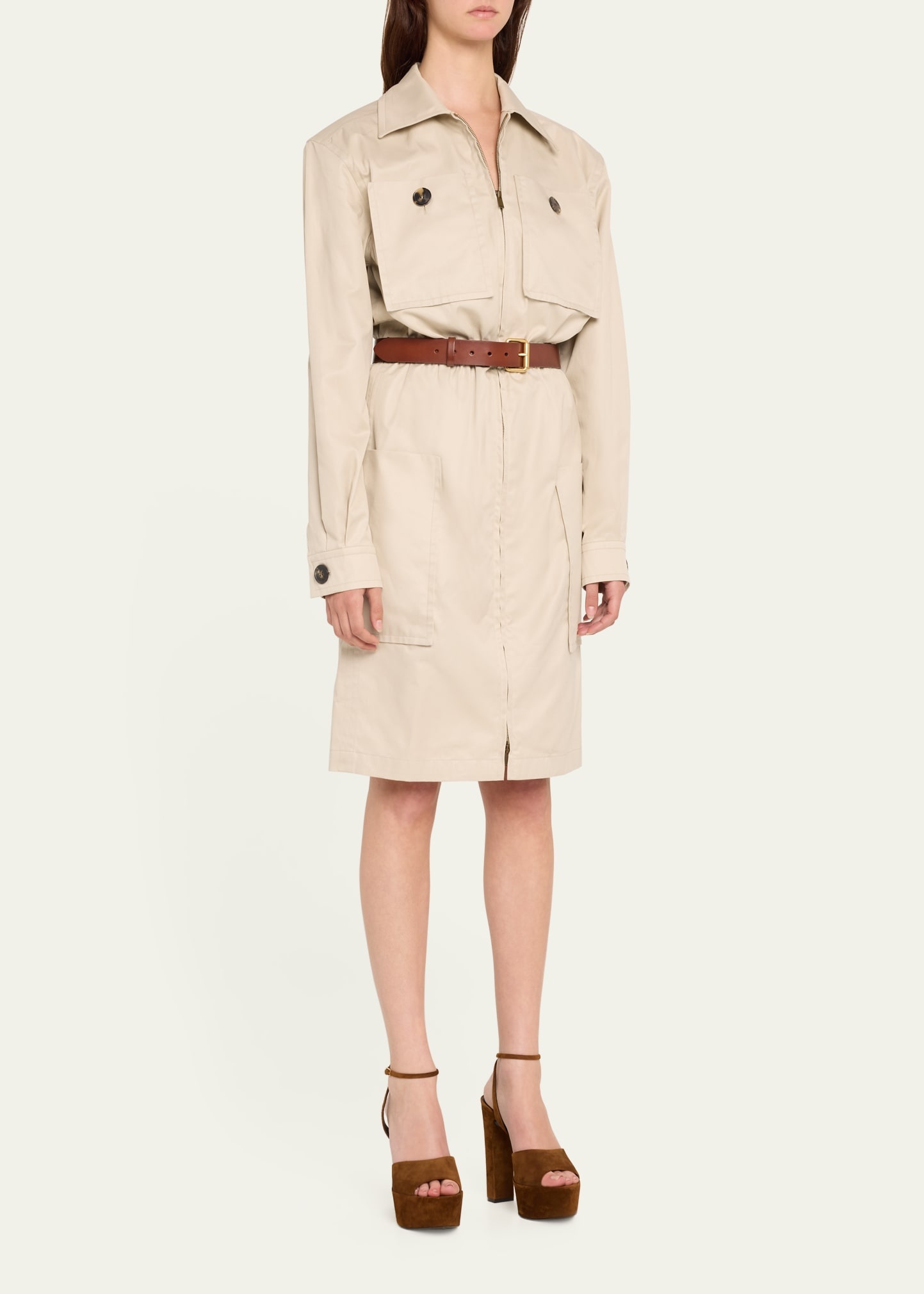 Cargo Pocket Zip Front Ls Shirtdress - 4
