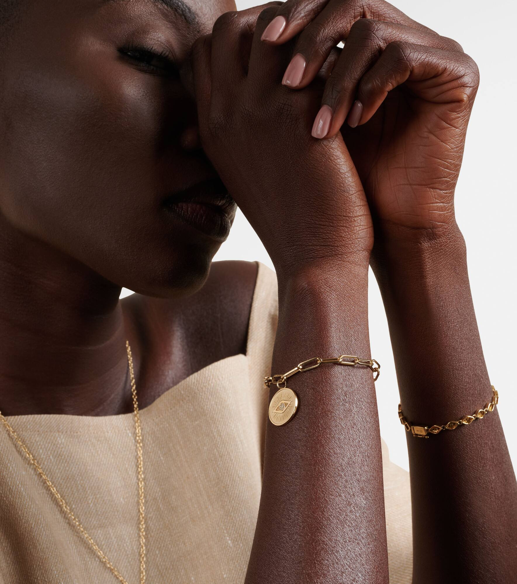 Evil Eye Coin 14kt gold chain bracelet - 2