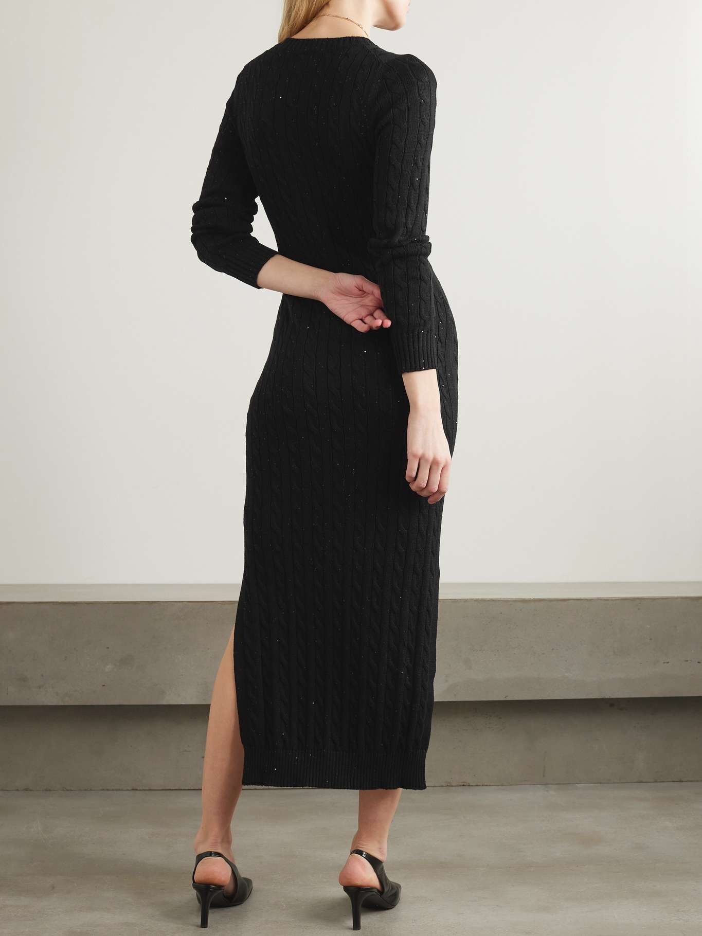 Sequin-embellished cable-knit cotton-blend midi dress - 3