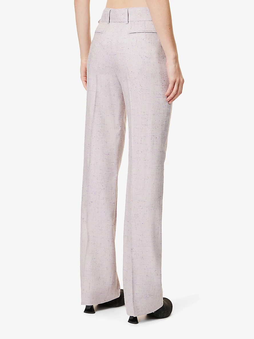 Belted-waistband pressed-crease woven trousers - 4