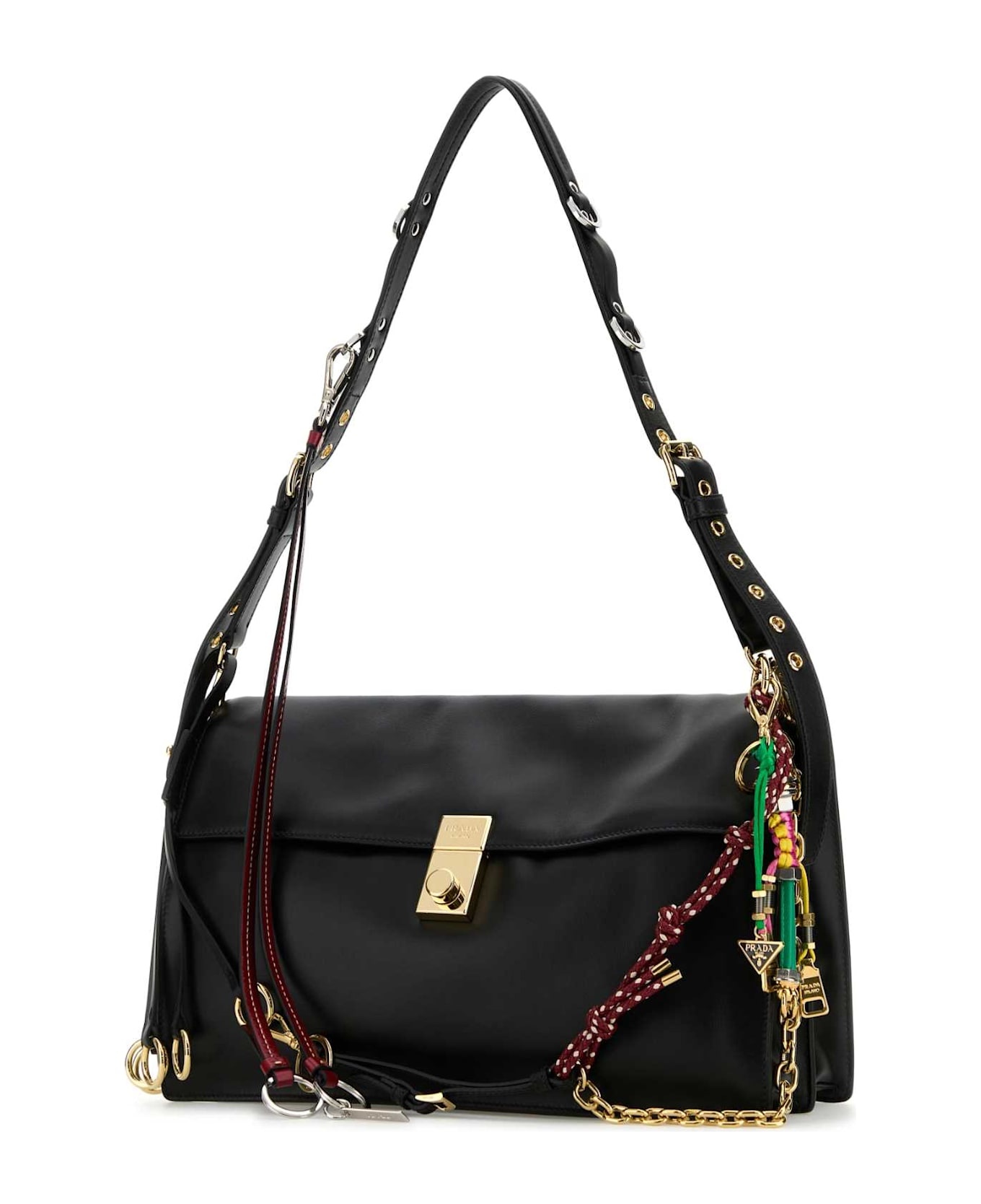 Black Leather Large Prada Soft Sound Shoulder Bag - 2