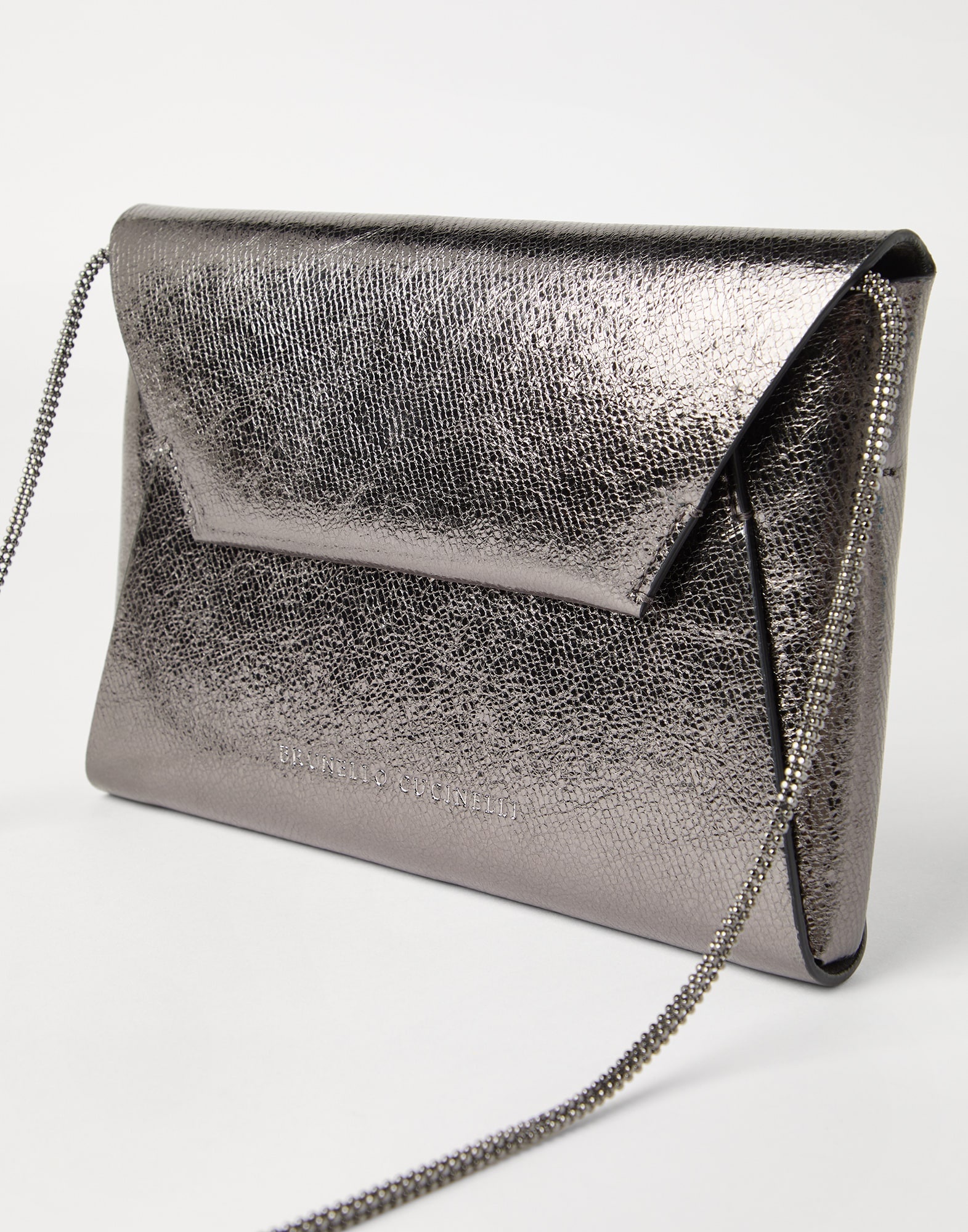BC Duo pochette in lamé grained calfskin with precious chain - 3