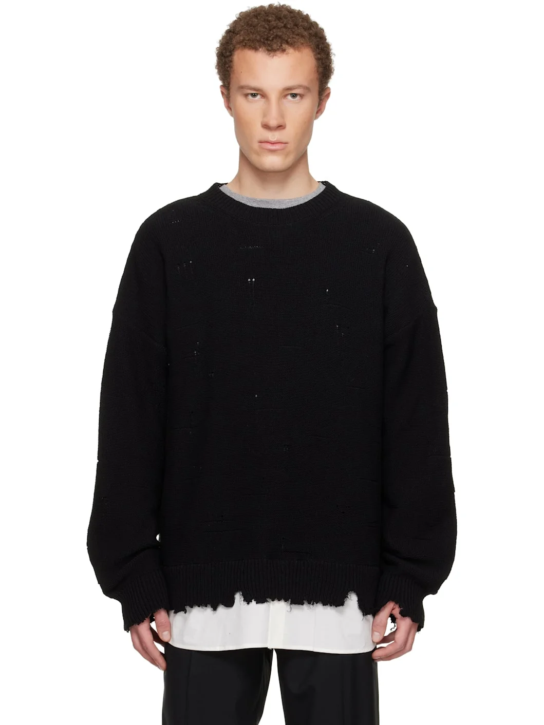 Black Distressed Sweater - 1