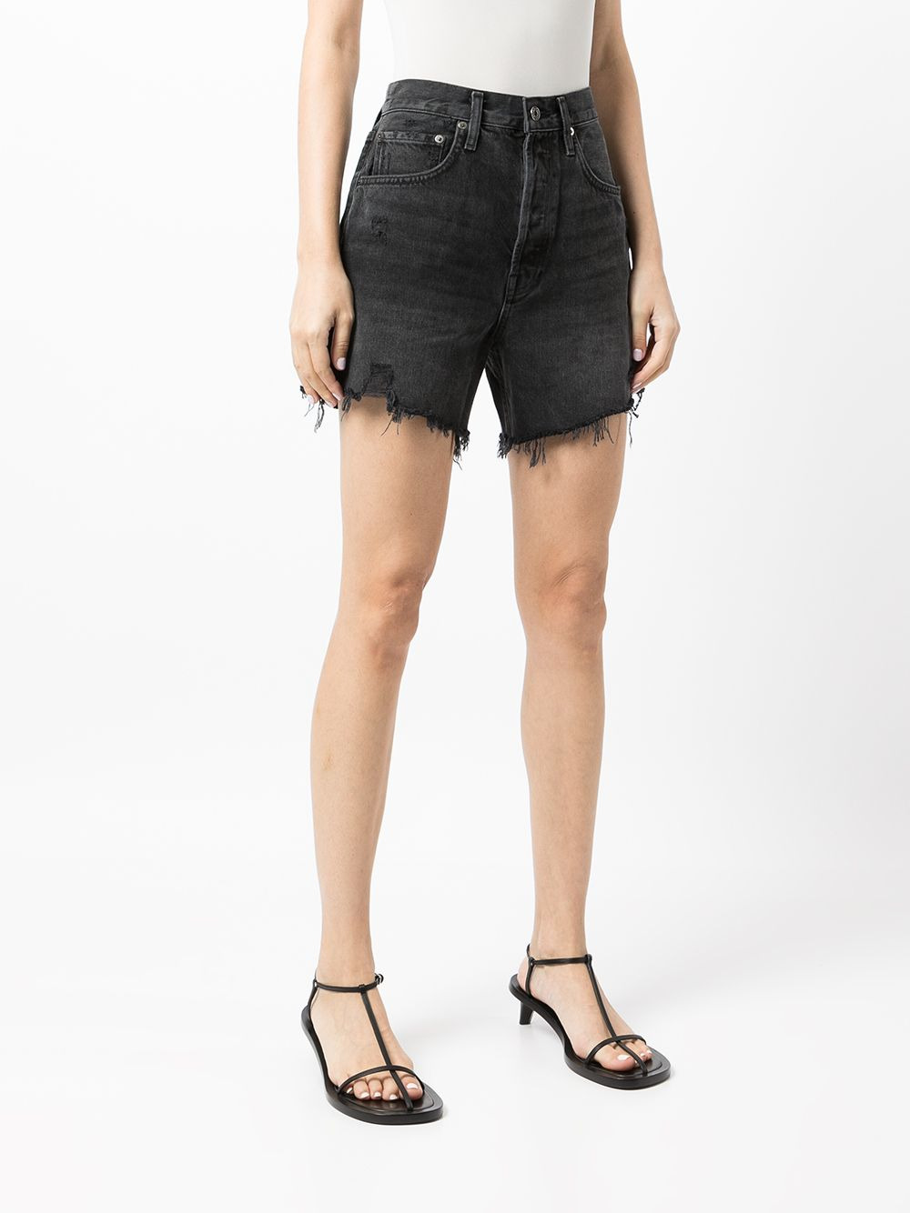 distressed-effect whiskering denim shorts - 3