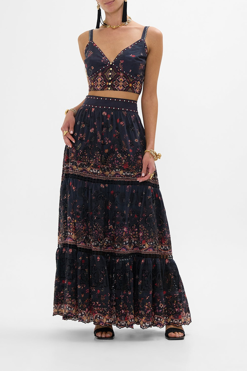 CAMILLA HIGH WAISTED EMBROIDERED TIERED SKIRT outlook