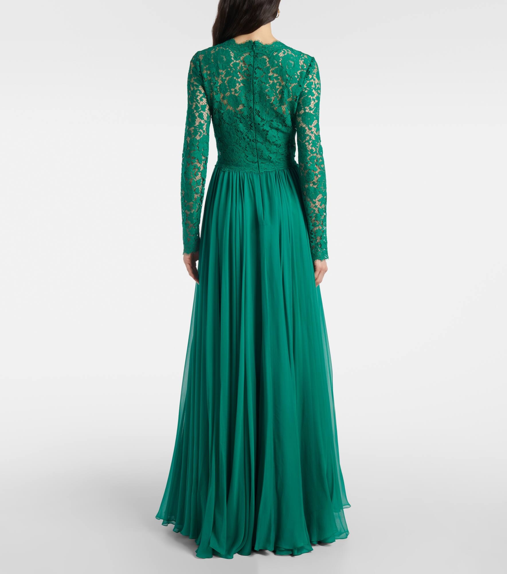 Lace and silk-blend gown - 3