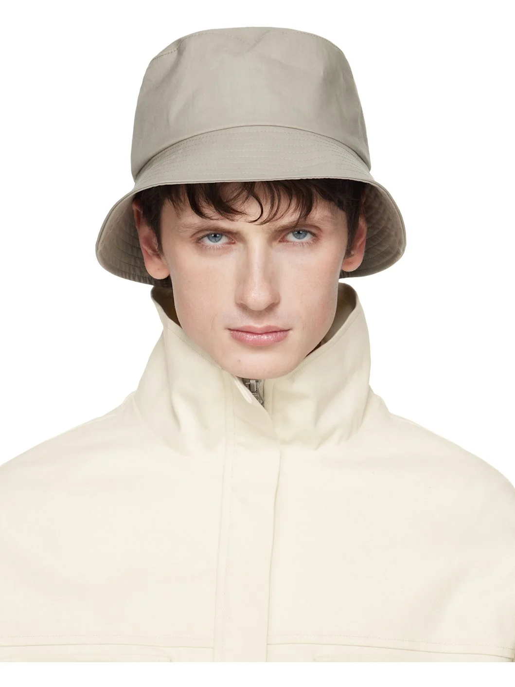 Beige Cotton Bucket Hat - 1