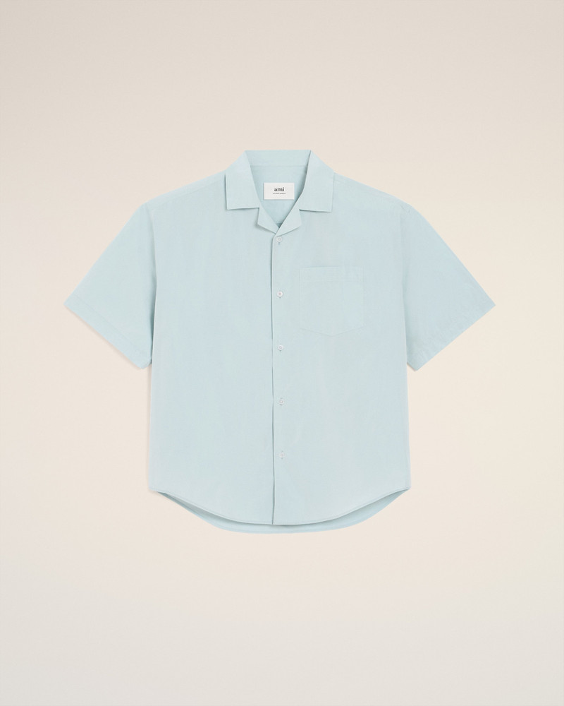 BLUE TAFFETAS SHORT SLEEVED BOXY SHIRT 1