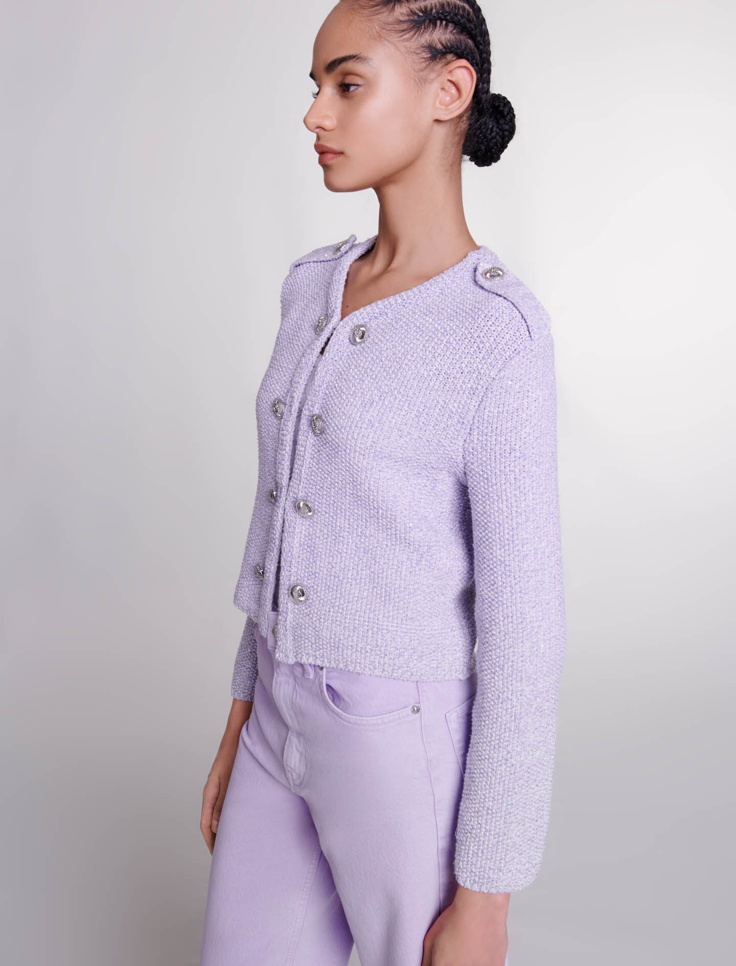 Cropped glitter knit cardigan - 7