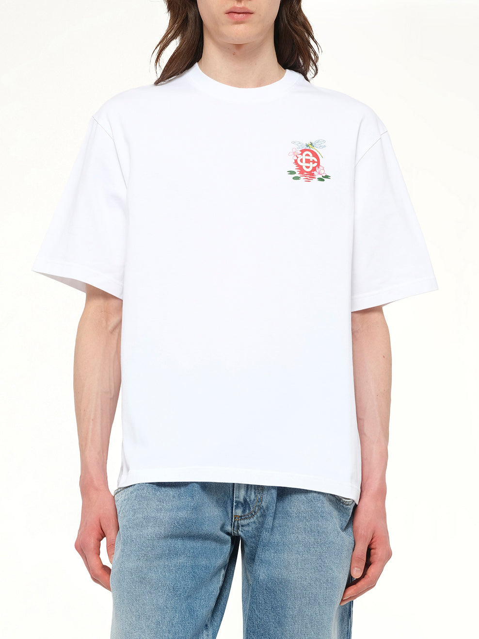 Dragonfly Floral Print T-Shirt in White - 6