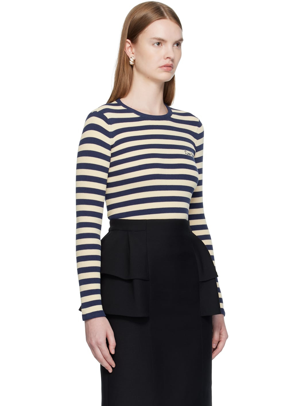 Navy & Beige Cotton T-shirt - 2