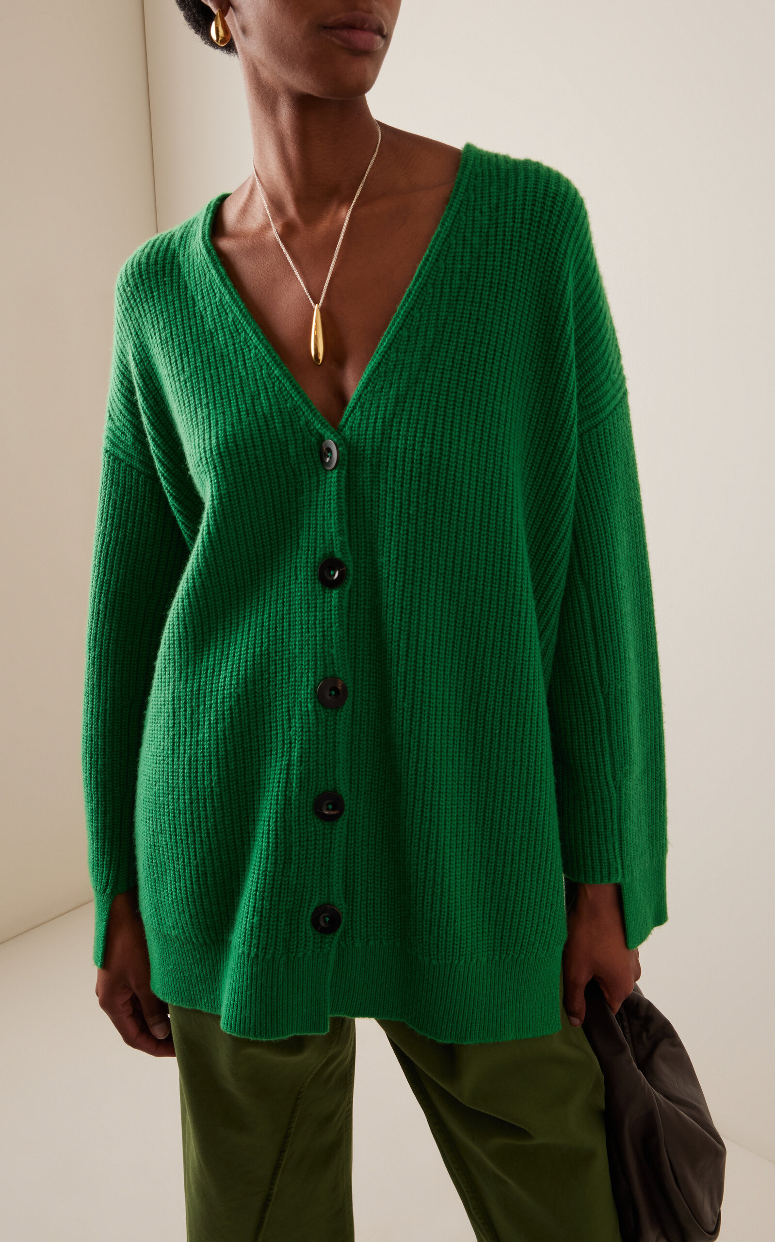 Rib-Paneled Wool-Cashmere Cardigan green - 3