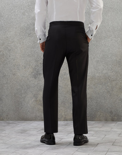 Brunello Cucinelli Lightweight virgin wool and silk twill tuxedo trousers with pleat outlook